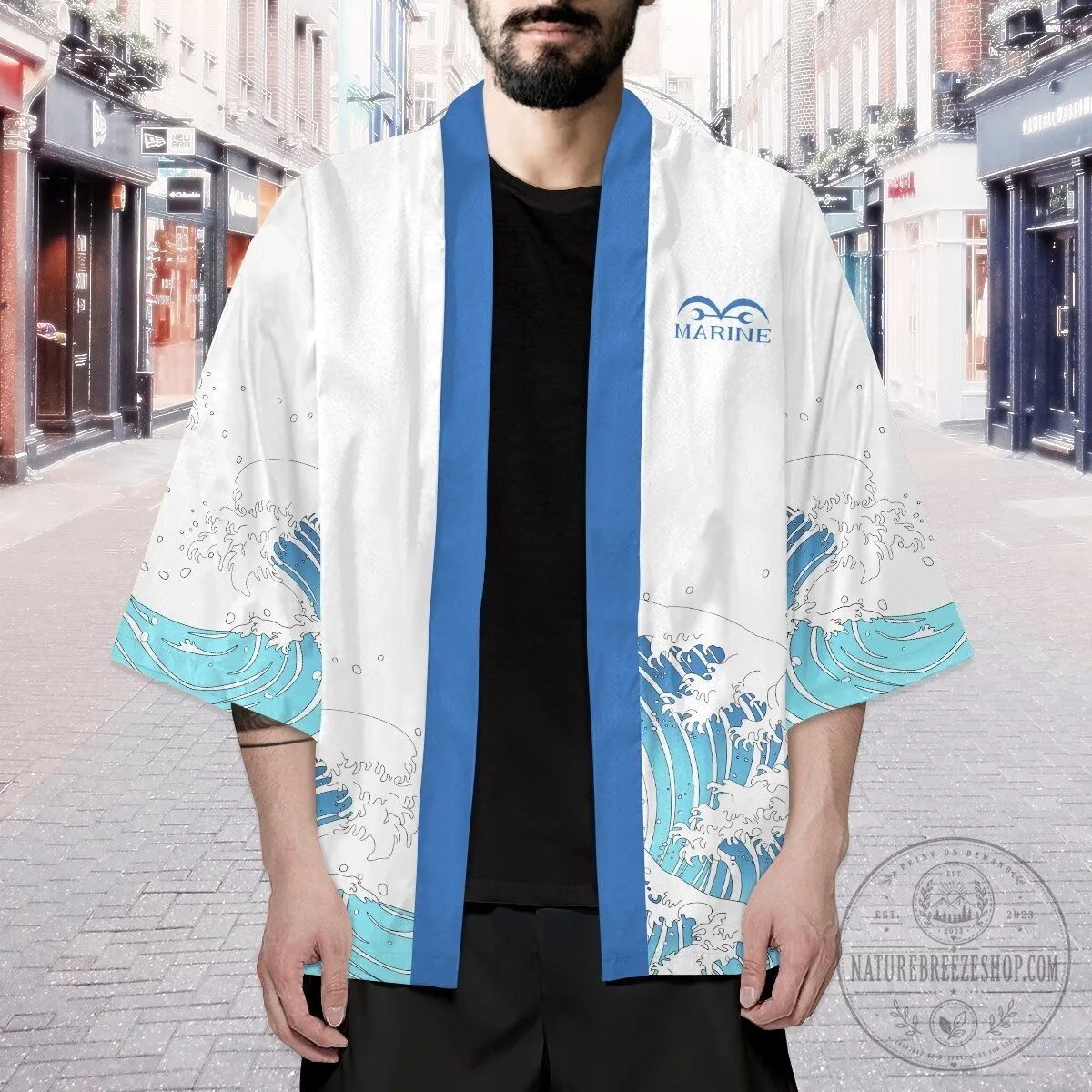 One Piece Marines Japanese Waves White Kimono Robe 16 One Piece Marines Japanese Waves White Kimono Robe