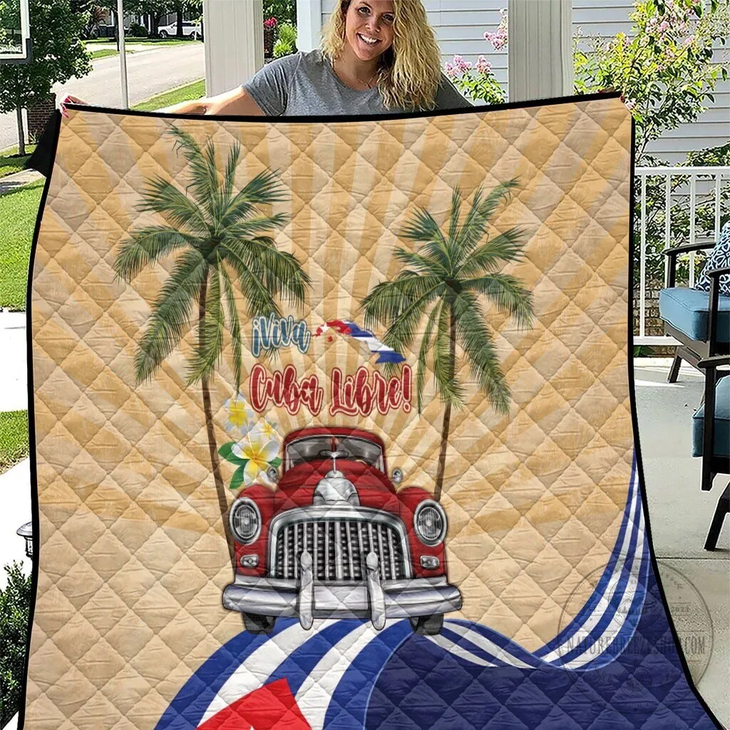 Viva Cuba Libre Cuban Retro Car Tropical Vibes Quilted Blanket 10 Viva Cuba Libre Cuban Retro Car Tropical Vibes Quilted Blanket
