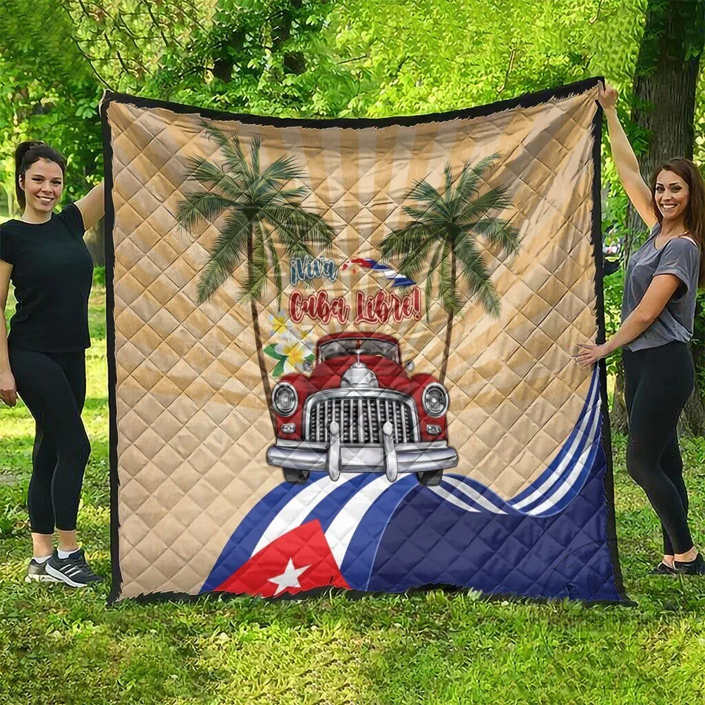 Viva Cuba Libre Cuban Retro Car Tropical Vibes Quilted Blanket 11 Viva Cuba Libre Cuban Retro Car Tropical Vibes Quilted Blanket