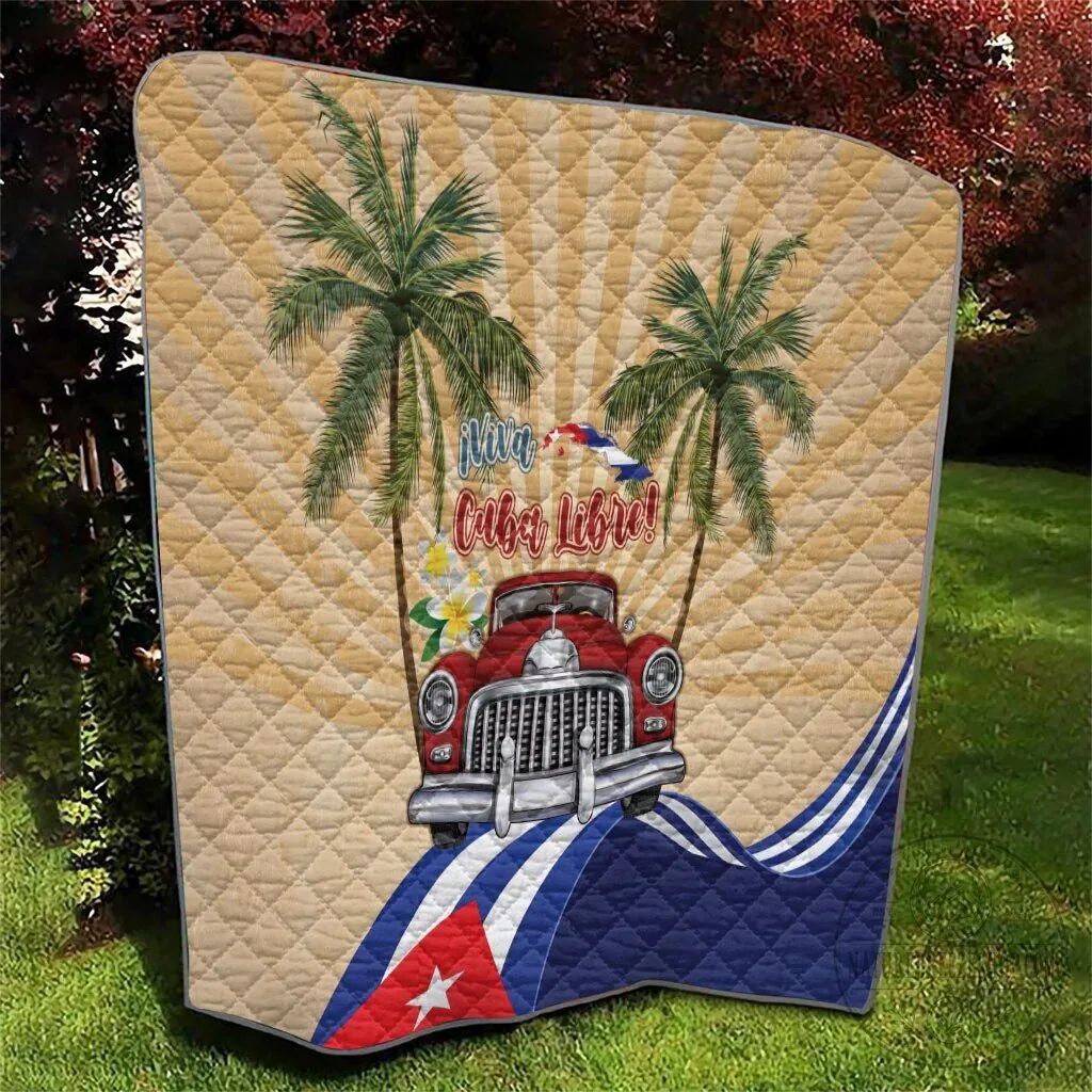 Viva Cuba Libre Cuban Retro Car Tropical Vibes Quilted Blanket 12 Viva Cuba Libre Cuban Retro Car Tropical Vibes Quilted Blanket