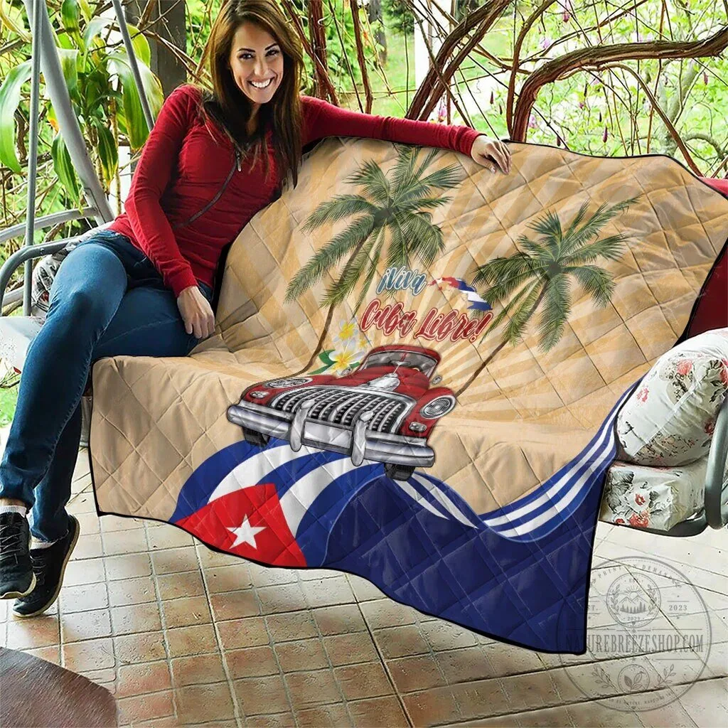 Viva Cuba Libre Cuban Retro Car Tropical Vibes Quilted Blanket 15 Viva Cuba Libre Cuban Retro Car Tropical Vibes Quilted Blanket