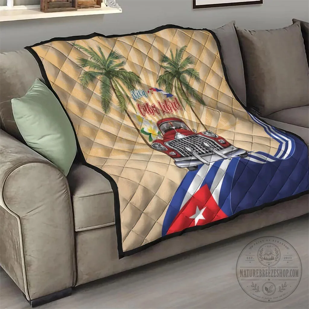 Viva Cuba Libre Cuban Retro Car Tropical Vibes Quilted Blanket 16 Viva Cuba Libre Cuban Retro Car Tropical Vibes Quilted Blanket